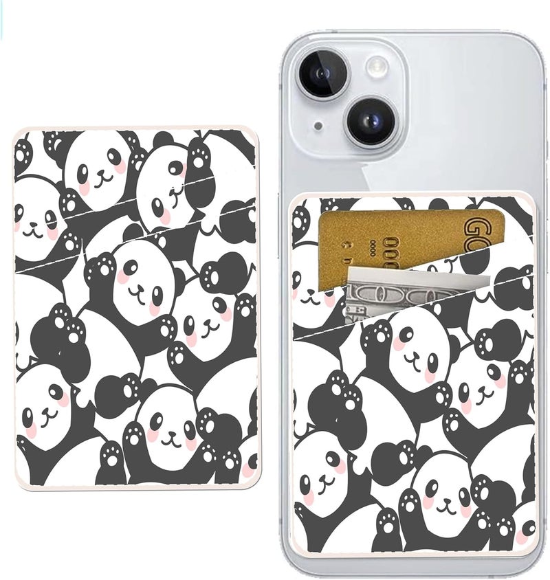 AOHRO Phone Card Holder, Dual Pocket Leather Phone Wallet Adhesive Stick On, Cute Card Holder, Credit Card Holder for Phone Case Cute Pandas - Image 1